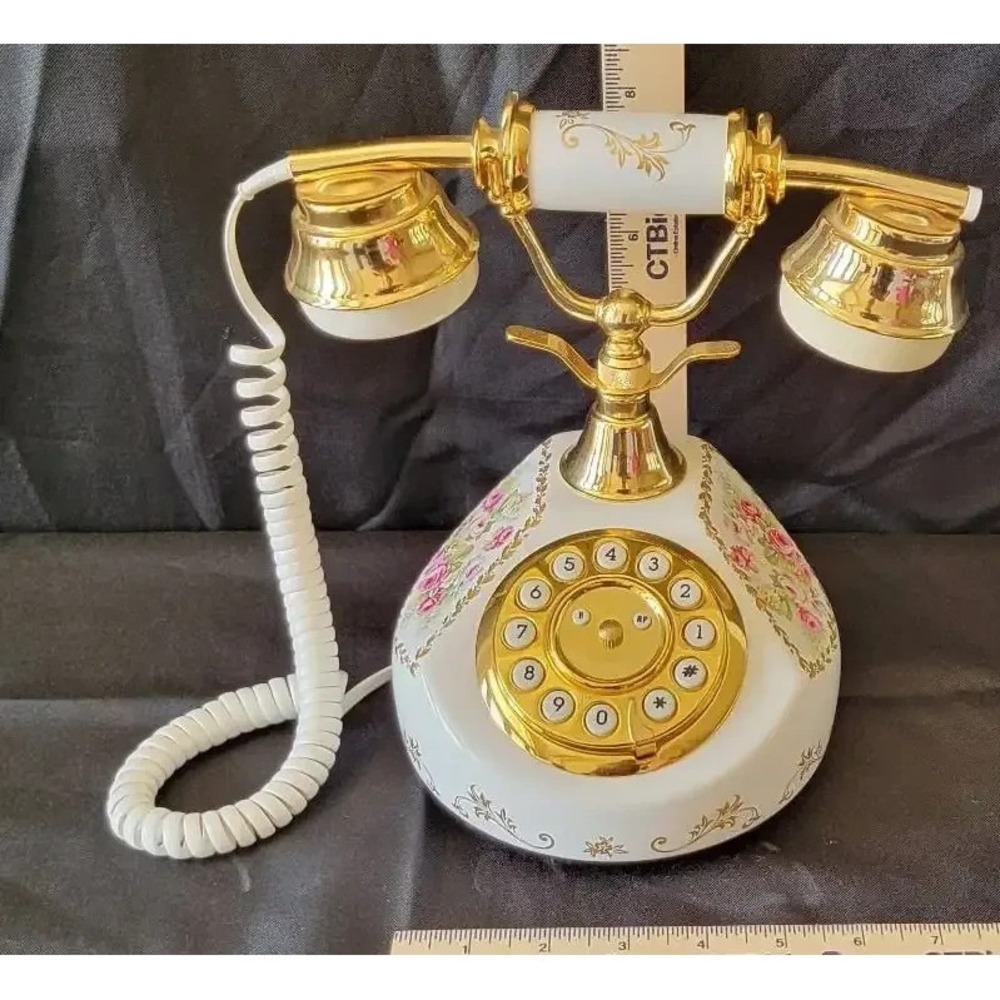 Vintage Style Decorative Push Button Telephone with Floral Design - Picture 2 of 12